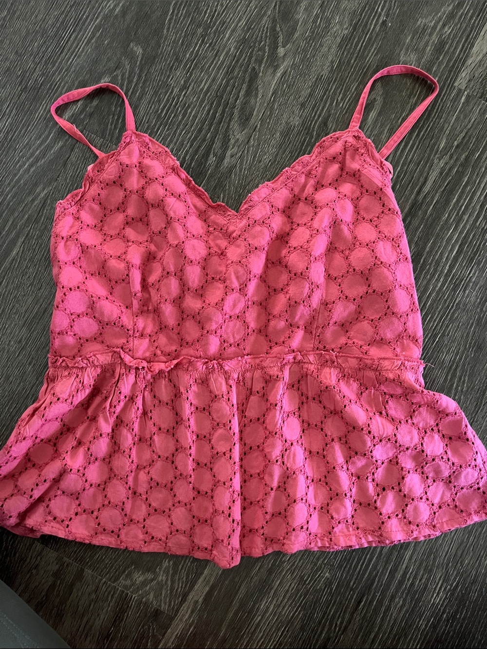 Pink Eyelet Peplum Camisole Top